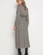 rosa Rochie Neagră din Viscoză cu model Pepită cu Decolteu petrecut și elastic în talie Vaivira