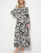 rosa Rochie Neagră Evazată cu Viscoză Decorată cu Model Abstract Ivelavia
