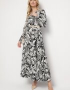 rosa Rochie Neagră Evazată cu Viscoză Decorată cu Model Abstract Ivelavia