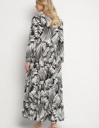 rosa Rochie Neagră Evazată cu Viscoză Decorată cu Model Abstract Ivelavia