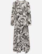 rosa Rochie Neagră Evazată cu Viscoză Decorată cu Model Abstract Ivelavia