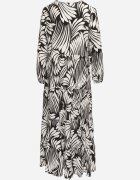 rosa Rochie Neagră Evazată cu Viscoză Decorată cu Model Abstract Ivelavia