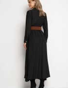 rosa Rochie Neagră Evazată Tip cămașă cu curea și elastic în talie Zinavie