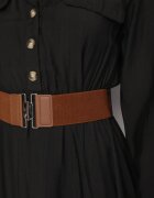 rosa Rochie Neagră Evazată Tip cămașă cu curea și elastic în talie Zinavie