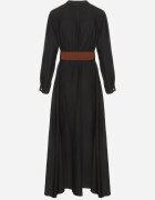 rosa Rochie Neagră Evazată Tip cămașă cu curea și elastic în talie Zinavie
