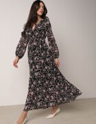 rosa Rochie Neagră Maxi cu elastic în talie și poale plisate Danora