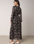 rosa Rochie Neagră Maxi cu elastic în talie și poale plisate Danora