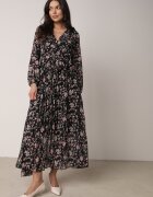 rosa Rochie Neagră Maxi cu elastic în talie și poale plisate Danora
