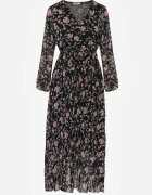 rosa Rochie Neagră Maxi cu elastic în talie și poale plisate Danora