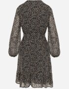 rosa Rochie Neagră Midi cu elastic în talie și Decolteu petrecut Zephone