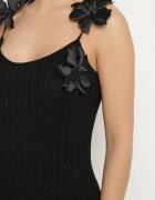 rosa Rochie Neagră Mulată cu Viscoză Decorată cu flori 3D Yennira