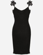 rosa Rochie Neagră Mulată cu Viscoză Decorată cu flori 3D Yennira