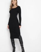rosa Rochie Neagră Mulată din Tricot Reiat Jozeli