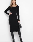 rosa Rochie Neagră Mulată din Tricot Reiat Jozeli