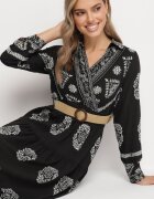 rosa Rochie Neagră Petrecută Cloș cu Viscoză cu model Etnic cu Cordon Mirizia