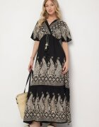 rosa Rochie Neagră Petrecută din Viscoză Decorată cu Franjuri Redare
