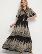 rosa Rochie Neagră Petrecută din Viscoză Decorată cu Franjuri Redare