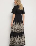 rosa Rochie Neagră Petrecută din Viscoză Decorată cu Franjuri Redare