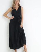 rosa Rochie Neagră Plisată Maxi cu elastic în talie și curea din material Biak