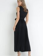 rosa Rochie Neagră Plisată Maxi cu elastic în talie și curea din material Biak