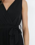 rosa Rochie Neagră Plisată Maxi cu elastic în talie și curea din material Biak