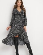 rosa Rochie Neagră tip Plic cu buline cu volane Kaikiran