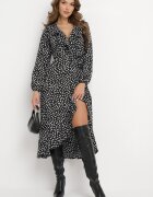 rosa Rochie Neagră tip Plic cu buline cu volane Kaikiran