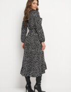 rosa Rochie Neagră tip Plic cu buline cu volane Kaikiran