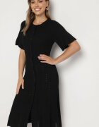 rosa Rochie Neagră Trapez din Viscoză cu Nasturi Zetiella
