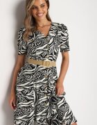 rosa Rochie Negru-Alb cu croială tip cămașă cu curea împletită în talie Zaratia