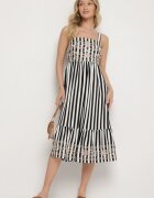 rosa Rochie Negru-Alb din bumbac Decorată cu broderie Redale