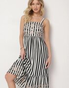 rosa Rochie Negru-Alb din bumbac Decorată cu broderie Redale
