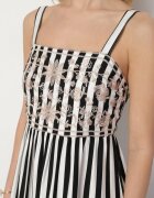 rosa Rochie Negru-Alb din bumbac Decorată cu broderie Redale