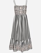 rosa Rochie Negru-Alb din bumbac Decorată cu broderie Redale