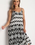 rosa Rochie Negru-Alb din viscoză cu bretele reglabile cu imprimeu geometric Vididia