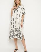 rosa Rochie Negru-Crem de viscoză Boho cu Croială Dreaptă și Șlițuri Nelbia