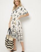 rosa Rochie Negru-Crem de viscoză Boho cu Croială Dreaptă și Șlițuri Nelbia