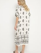 rosa Rochie Negru-Crem de viscoză Boho cu Croială Dreaptă și Șlițuri Nelbia