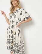 rosa Rochie Negru-Crem de viscoză Boho cu Croială Dreaptă și Șlițuri Nelbia