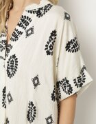 rosa Rochie Negru-Crem de viscoză Boho cu Croială Dreaptă și Șlițuri Nelbia
