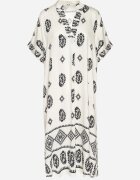 rosa Rochie Negru-Crem de viscoză Boho cu Croială Dreaptă și Șlițuri Nelbia