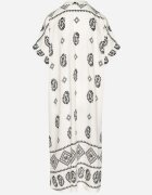 rosa Rochie Negru-Crem de viscoză Boho cu Croială Dreaptă și Șlițuri Nelbia