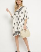 rosa Rochie Negru-Crem în stil Boho cu viscoză Davivara