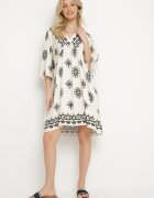 rosa Rochie Negru-Crem în stil Boho cu viscoză Davivara