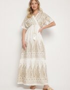 rosa Rochie petrecută albă din viscoză decorată cu franjuri și broderie metalică Redeirae