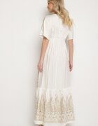 rosa Rochie petrecută albă din viscoză decorată cu franjuri și broderie metalică Redeirae