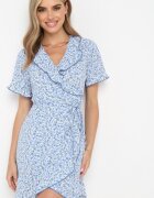rosa Rochie Petrecută Albastră cu Volan și Legătură în talie Gresling