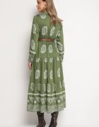rosa Rochie petrecută cloș verde cu vâscoză cu model etnic cu curea Mirizia