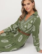 rosa Rochie petrecută cloș verde cu vâscoză cu model etnic cu curea Mirizia