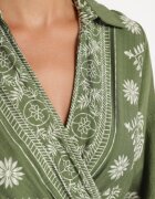 rosa Rochie petrecută cloș verde cu vâscoză cu model etnic cu curea Mirizia